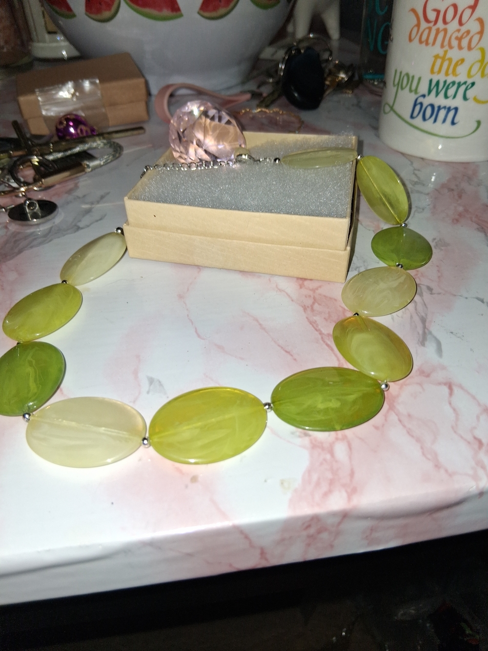 Green Oval Bead Statement Necklace - Unbranded